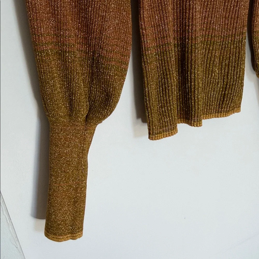 Ulla Johnson Metallic Ribbed Puff-Sleeve Top in Mustard & Bronze